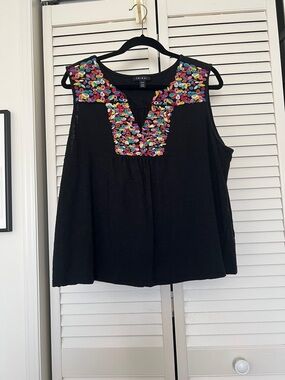 Tribal Black Sleeveless Tank with Multicolor Embroidery